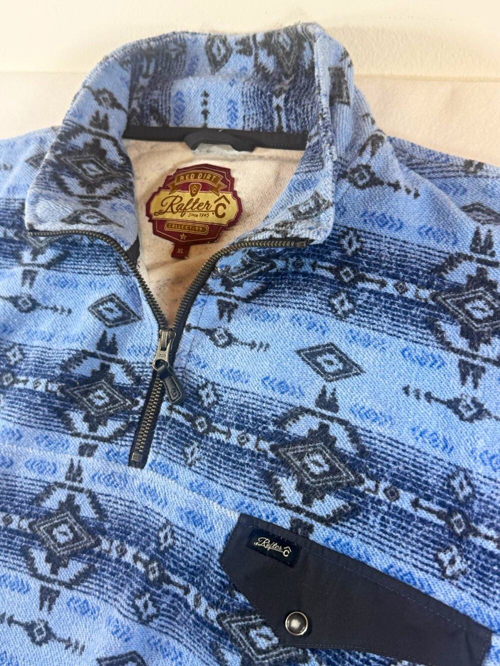 Red Dirt Rafter C Men’s XL Southwestern Aztec Quarter Zip Pullover Blue